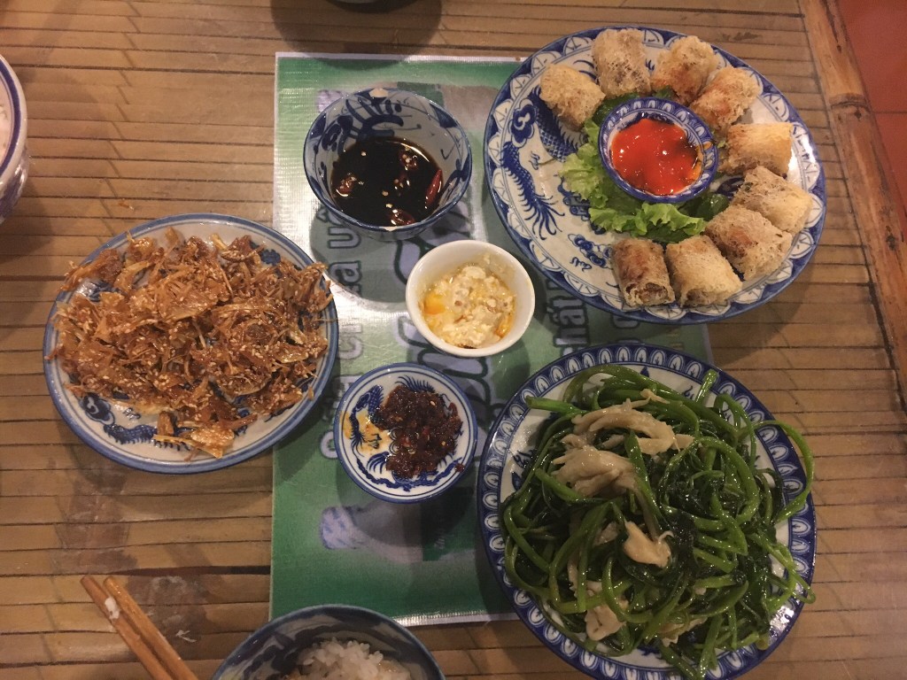 Fried jackfruit, fried Nem and stir-fried morning glory with mushrooms @ Lien Hao