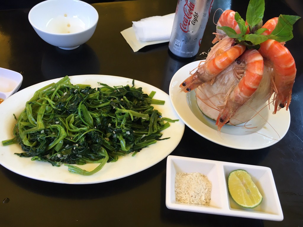 Morning glory and boiled shrimp in coconut juice @ Quan An Ngon