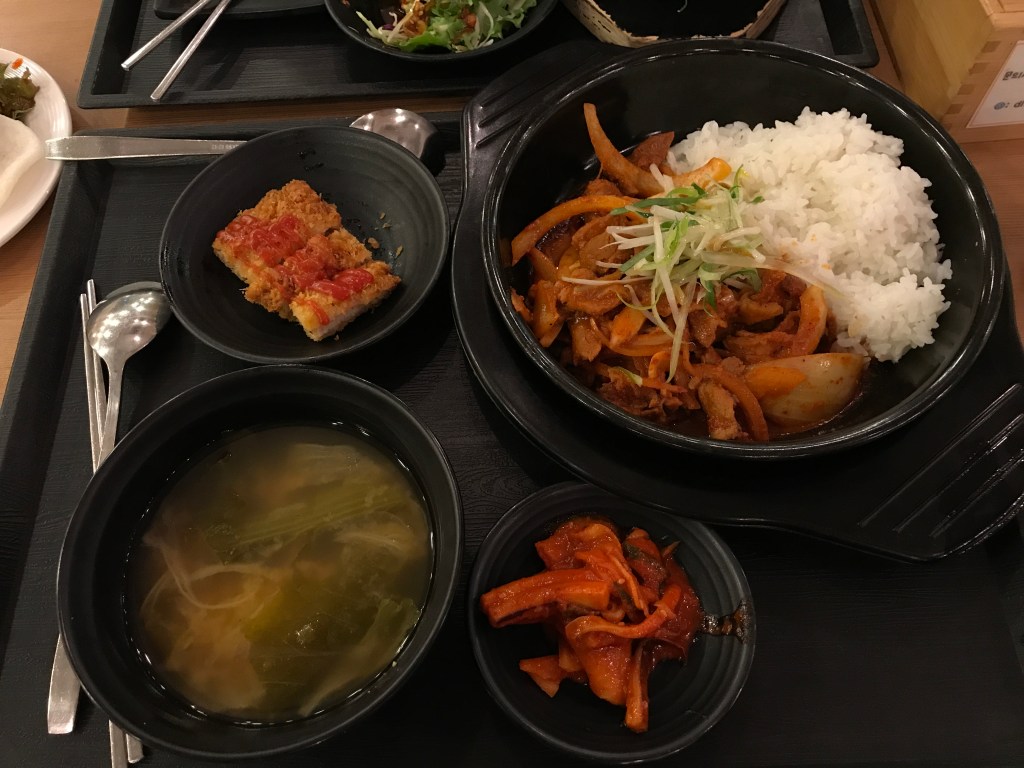  Marinaded stir-fried pork, with fried chicken cutlet lunch set @ Our Home. Photo credit: Aaron.