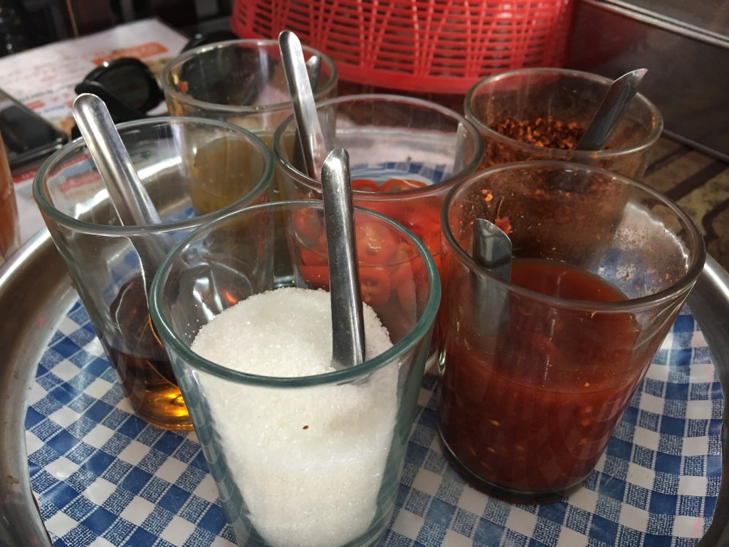 The restaurants here always have an array of condiments to go with your meal.