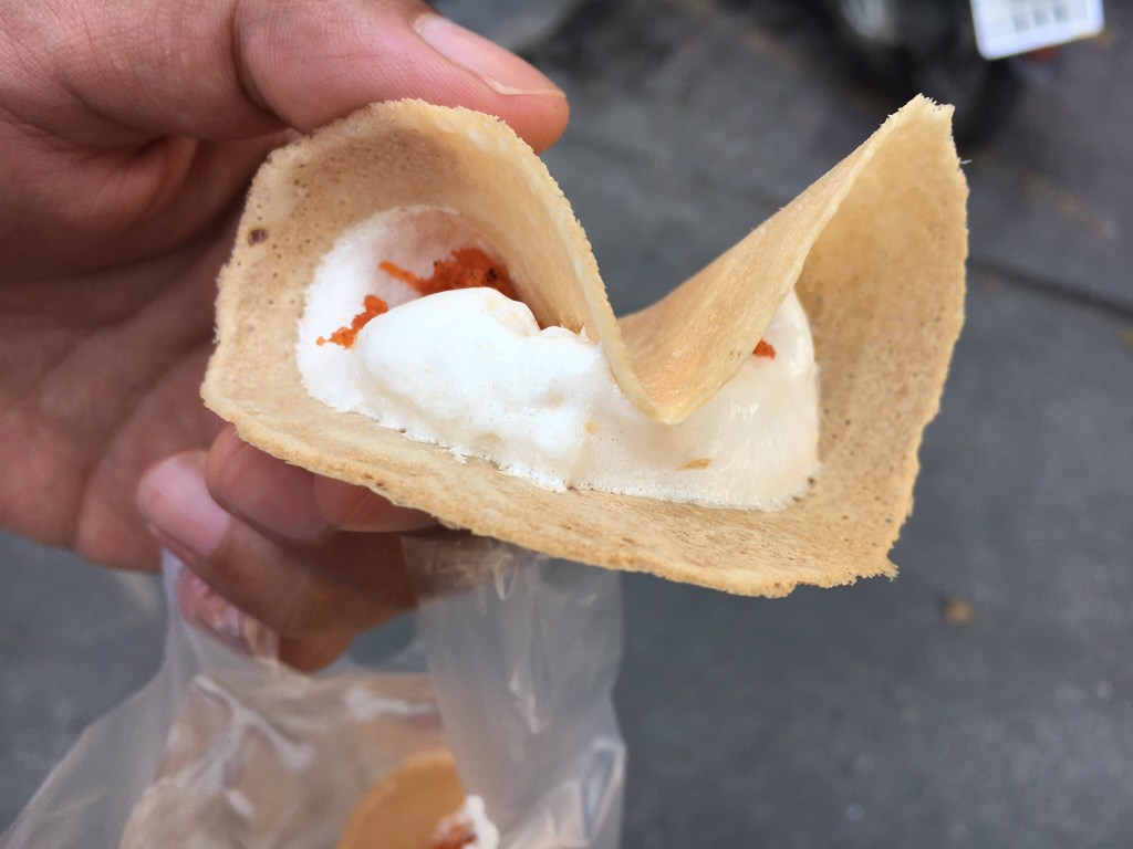 Mini taco-looking desserts from a street stall outside Wat Suan Dok.