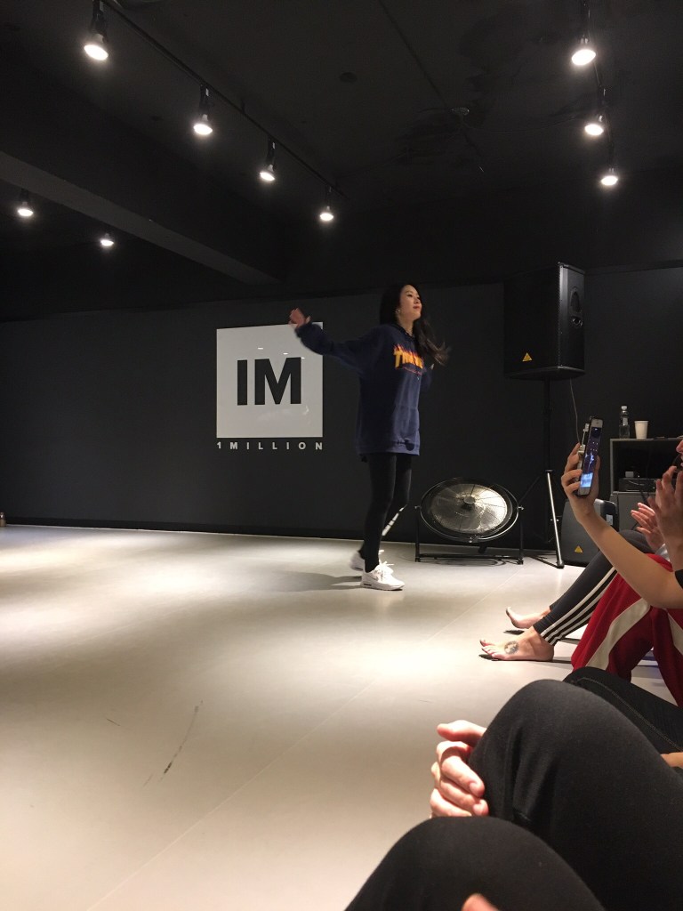 Minyoung, our instructor, marking the steps on the side as a group was performing.