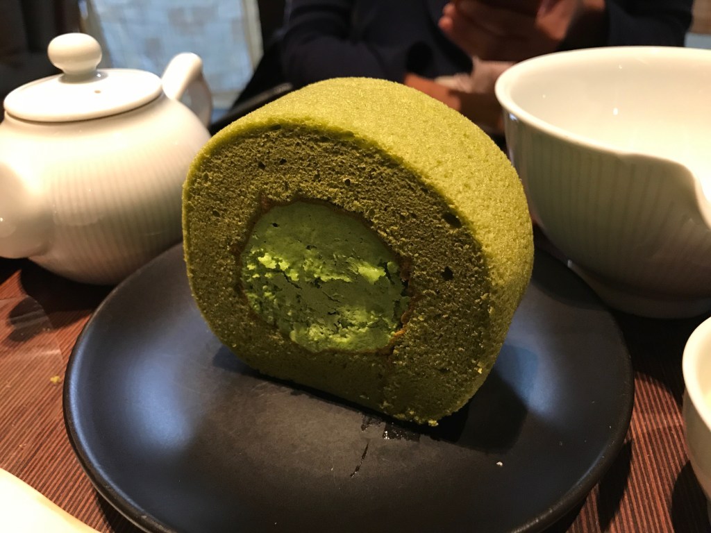 The green tea roll cake that lured us into the store @ Osulloc Tea House. Photo credit: Aaron. 
