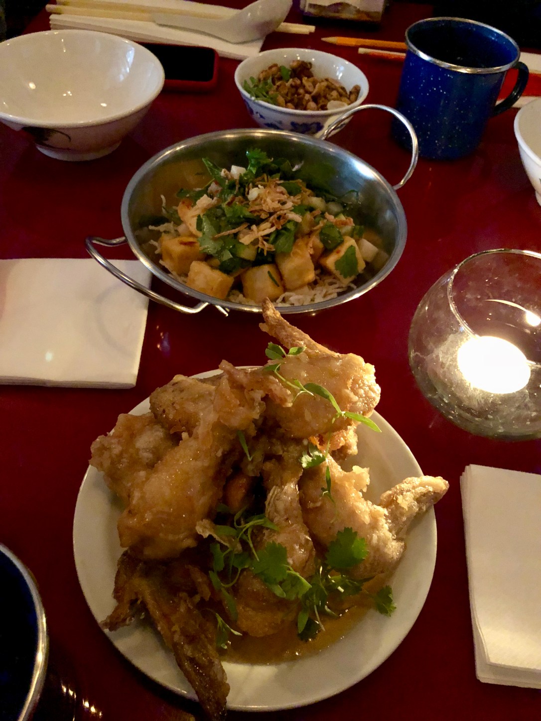 Peanuts, crispy tofu salad and chicken wings @ Tuk Tuk Canteen