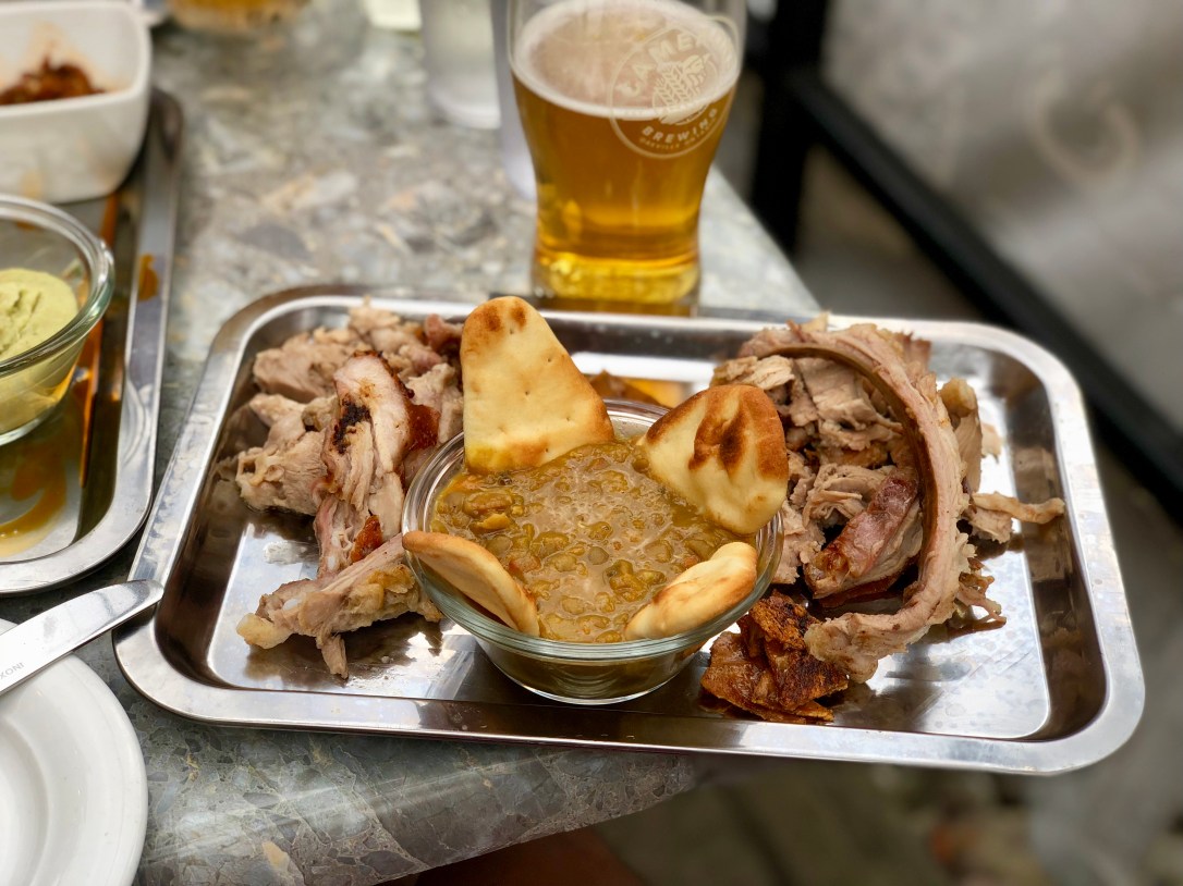 Roasted pig, chickpea curry with baby naan @ Backdrop Restaurant and Bar