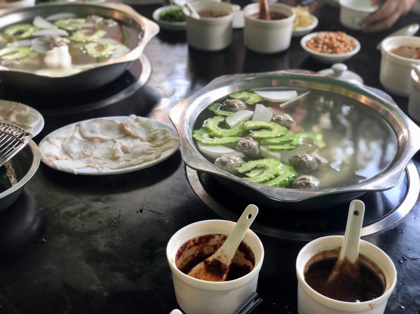 Clear broth with beef balls, daikon and bitter melon @ 老貓牛肉